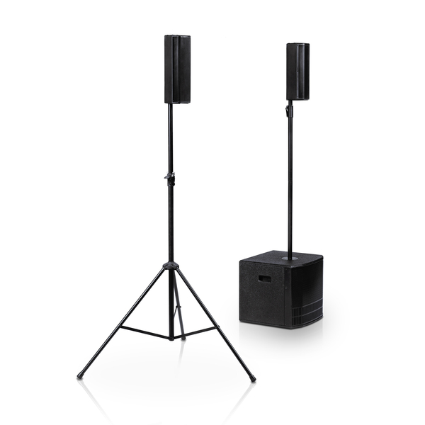3-AMPED 1000W STEREO SOUND SYSTEM-2X TOPS WITH 4X3" FULL-RANGE SPEAKERS, 1X12" ACTIVE SUB-BLACK